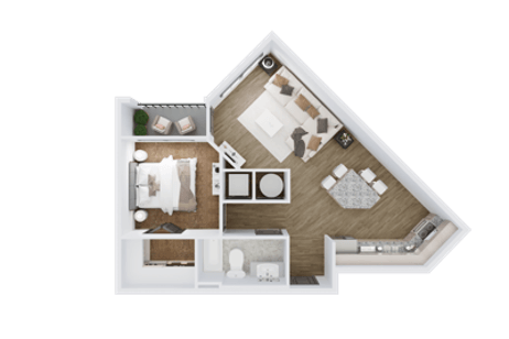 a 1 bedroom floor plan with a bathroom and a living room